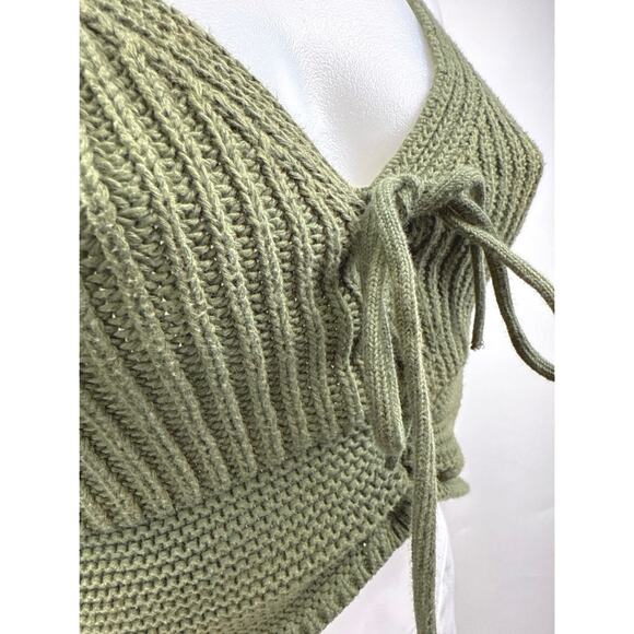 Zara Green Crochet Knit Sleeveless Lace Up Tie Camisole Cami Crop Top Size M - Picture 3 of 5